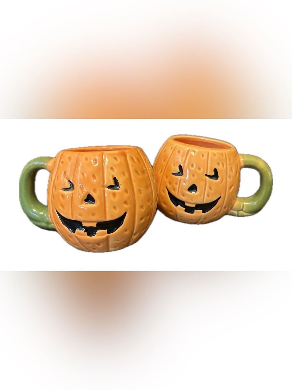 VTG Jack-O-Lantern Pumpkin Halloween Ceramic Mug Set.